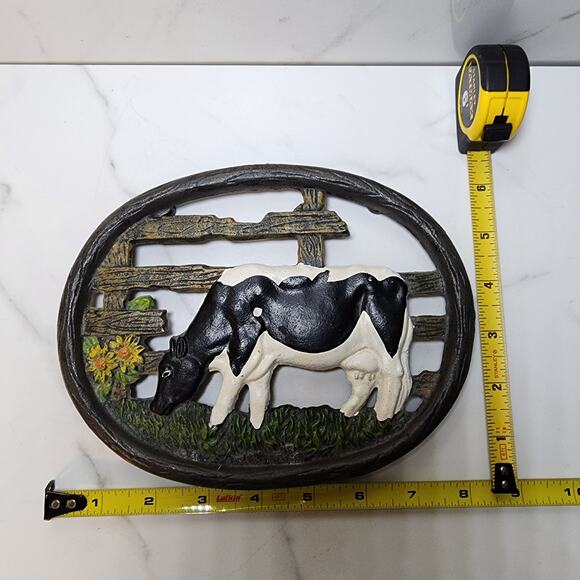 Vintage Cast Iron Trivet-Black and White Cow Trivet Farmhouse Decor 8"x6.25" - Picture 7 of 10